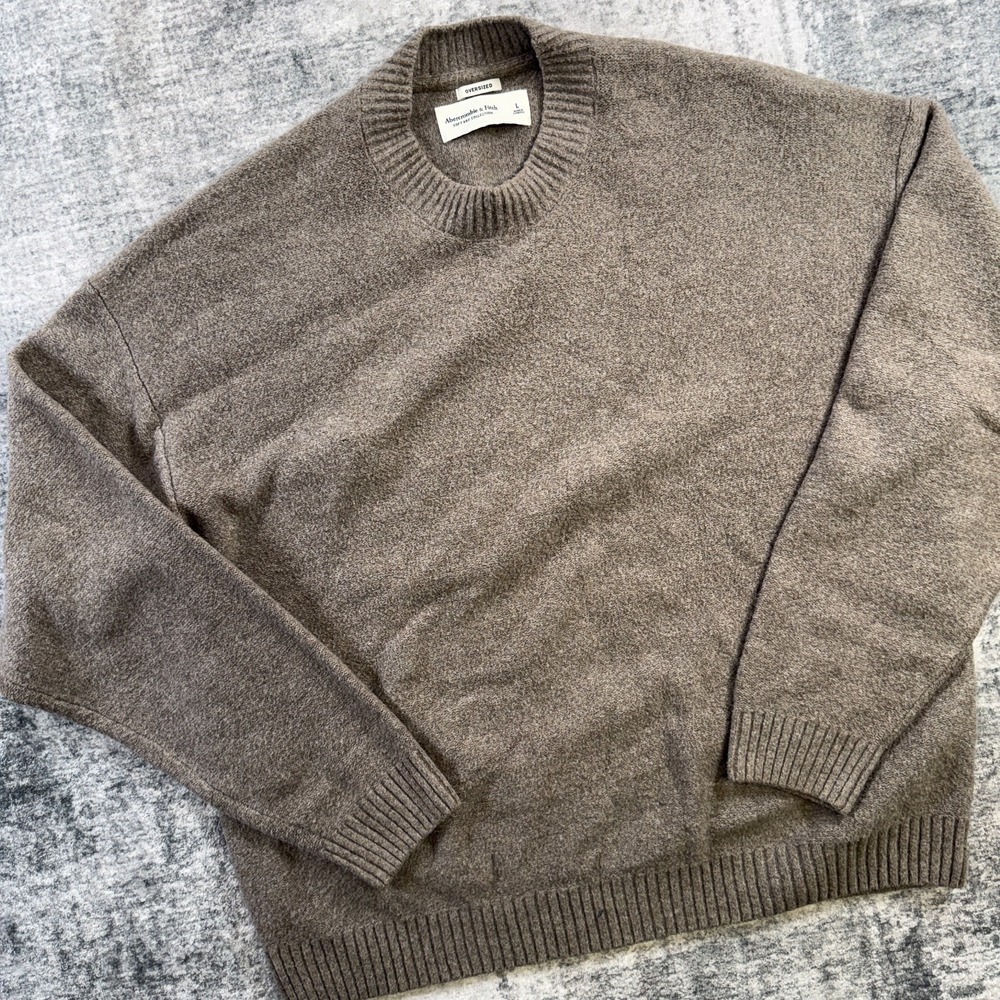 Abercrombie & Fitch Sweater Mens Large Brown Oversized Soft AF Round Neck Cozy
